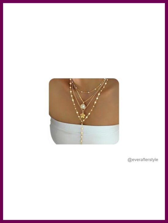 Jewelry - Layered Gold Flower Pearl Beaded Choker Y-Necklace